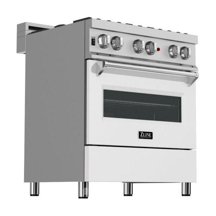 ZLINE 30 in. Professional Dual Fuel Range with Gas Burner and Electric Oven In DuraSnow Stainless with White Matte Door RAS-WM-30