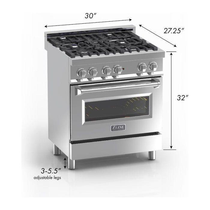 ZLINE 30 in. Professional Dual Fuel Range with Gas Burner and Electric Oven In DuraSnow Stainless with White Matte Door RAS-WM-30