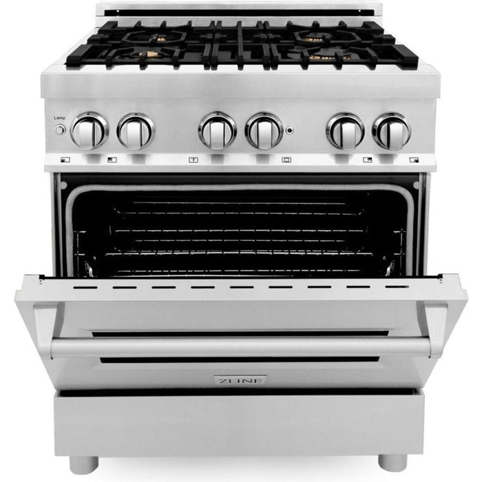 ZLINE 30 in. Professional Dual Fuel Range with Gas Burner and Electric Oven In Stainless Steel and Brass Burners RA-BR-30