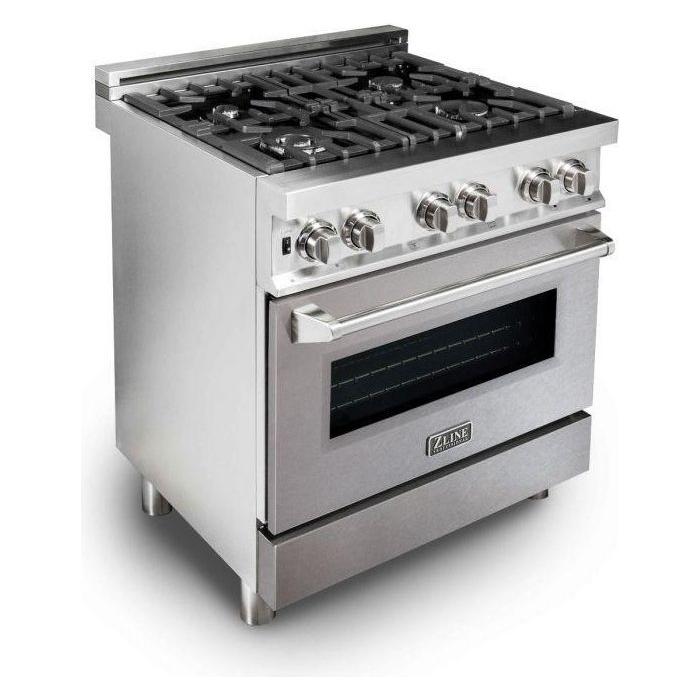 ZLINE 30 in. Professional Dual Fuel Range with Gas Burner and Electric Oven In Stainless Steel with DuraSnow Finish Door RA-SN-30