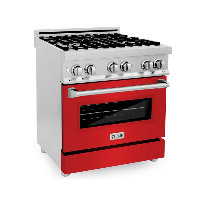 ZLINE 30 in. Professional Dual Fuel Range with Gas Burner and Electric Oven In Stainless Steel with Red Matte Door RA-RM-30