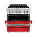 ZLINE 30 in. Professional Dual Fuel Range with Gas Burner and Electric Oven In Stainless Steel with Red Matte Door RA-RM-30