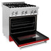 ZLINE 30 in. Professional Dual Fuel Range with Gas Burner and Electric Oven In Stainless Steel with Red Matte Door RA-RM-30