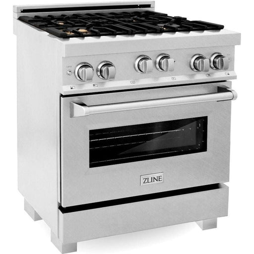 ZLINE 30 in. Professional Dual Fuel Range with Gas Burner and Gas Oven In DuraSnow Stainless with Brass Burners RGS-SN-BR-30