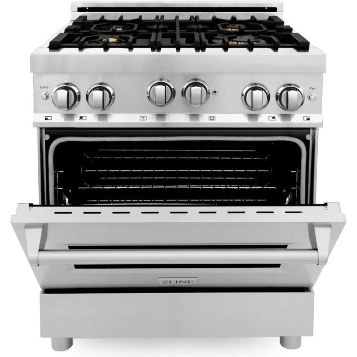 ZLINE 30 in. Professional Dual Fuel Range with Gas Burner and Gas Oven In Stainless Steel with Brass Burners RG-BR-30