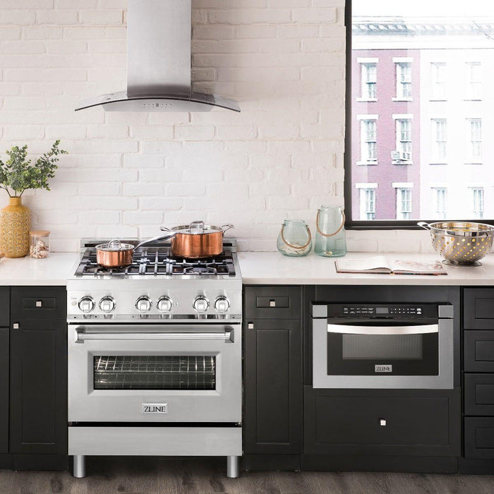 ZLINE 30 in. Professional Dual Fuel Range with Gas Stove and Electric Oven In Stainless Steel RA30