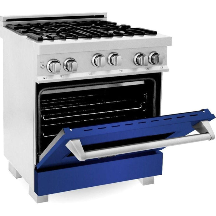 ZLINE 30 in. Professional Gas on Gas Range In DuraSnow Stainless Steel with Blue Matte Door RGS-BM-30