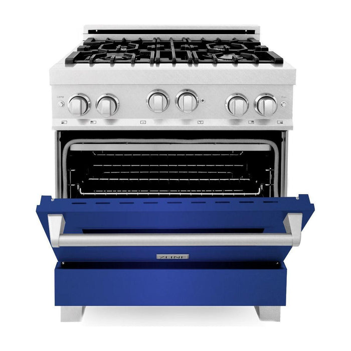 ZLINE 30 in. Professional Gas on Gas Range In DuraSnow Stainless Steel with Blue Matte Door RGS-BM-30