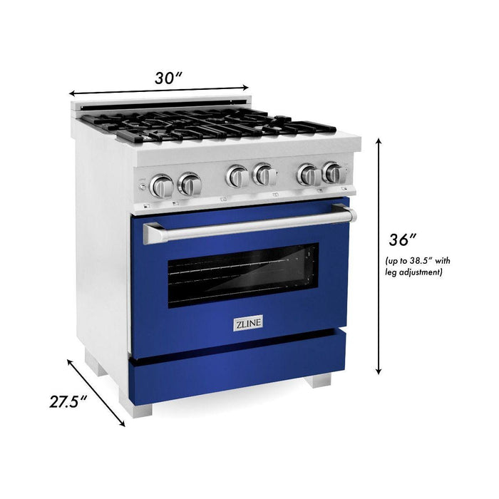 ZLINE 30 in. Professional Gas on Gas Range In DuraSnow Stainless Steel with Blue Matte Door RGS-BM-30