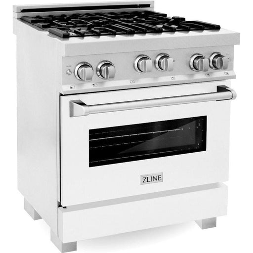 ZLINE 30 in. Professional Gas on Gas Range In DuraSnow Stainless Steel with White Matte Door RGS-WM-30