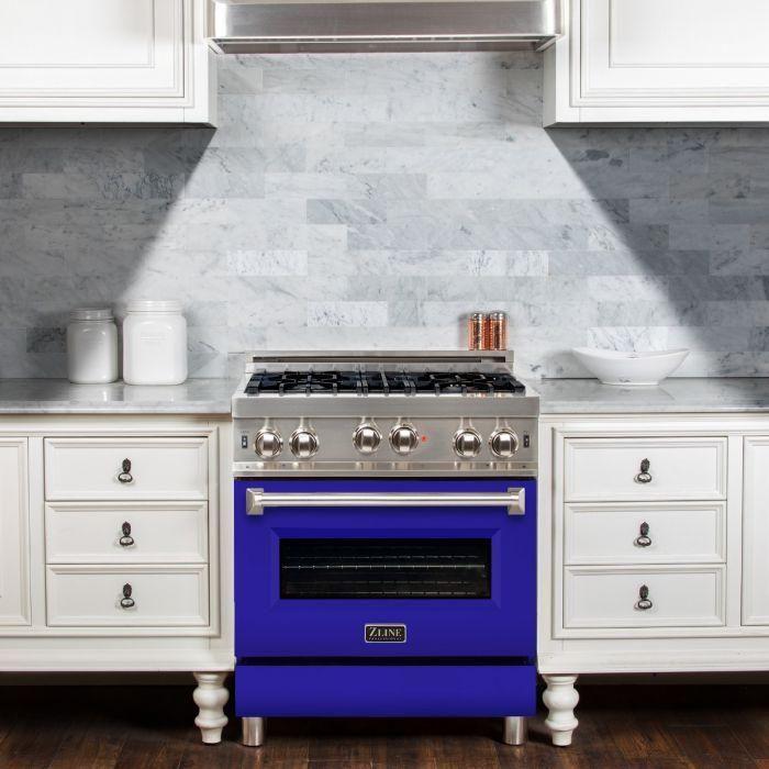 ZLINE 30 in. Professional Gas on Gas Range In Stainless Steel with Blue Matte Door RG-BM-30