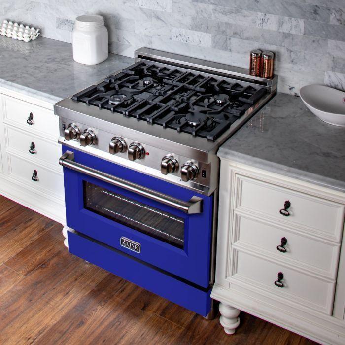 ZLINE 30 in. Professional Gas on Gas Range In Stainless Steel with Blue Matte Door RG-BM-30