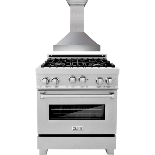 ZLINE 30 In. Professional Gas Range In DuraSnow Stainless Steel & 30" Range Hood Appliance Package 2KP-RGSSNRH30