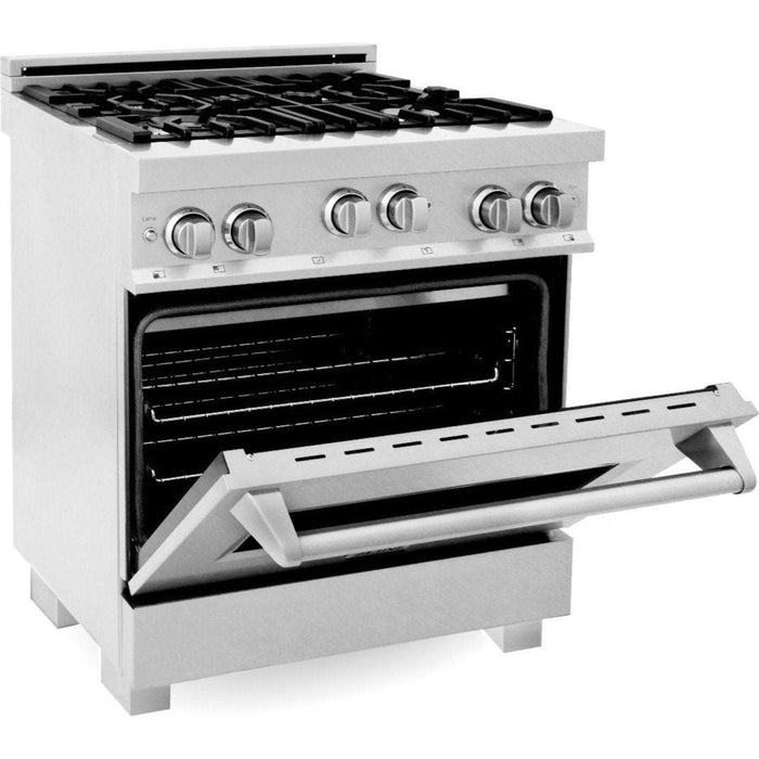 ZLINE 30 In. Professional Gas Range In DuraSnow Stainless Steel & 30" Range Hood Appliance Package 2KP-RGSSNRH30