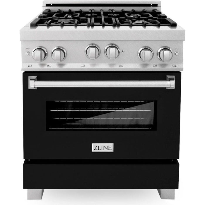 ZLINE 30 in. Professional Gas Range In DuraSnow Stainless Steel with Black Matte Door RGS-BLM-30