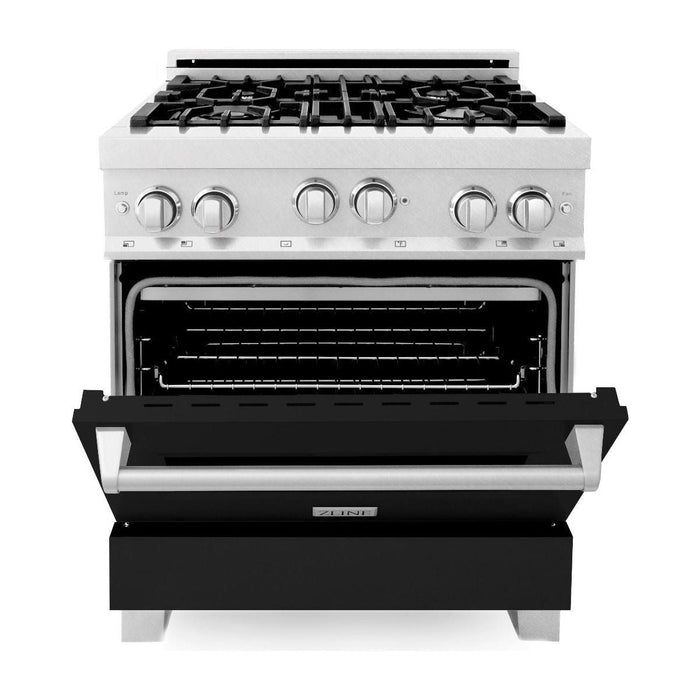 ZLINE 30 in. Professional Gas Range In DuraSnow Stainless Steel with Black Matte Door RGS-BLM-30