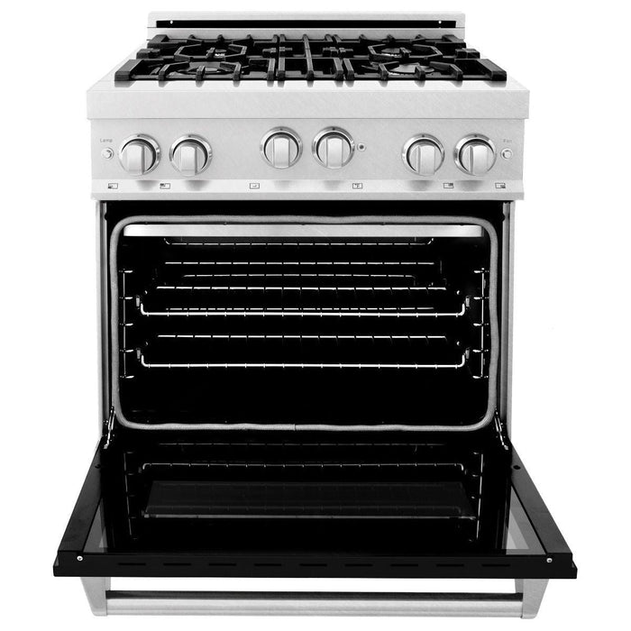 ZLINE 30 in. Professional Gas Range In DuraSnow Stainless Steel with Black Matte Door RGS-BLM-30