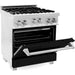 ZLINE 30 in. Professional Gas Range In DuraSnow Stainless Steel with Black Matte Door RGS-BLM-30