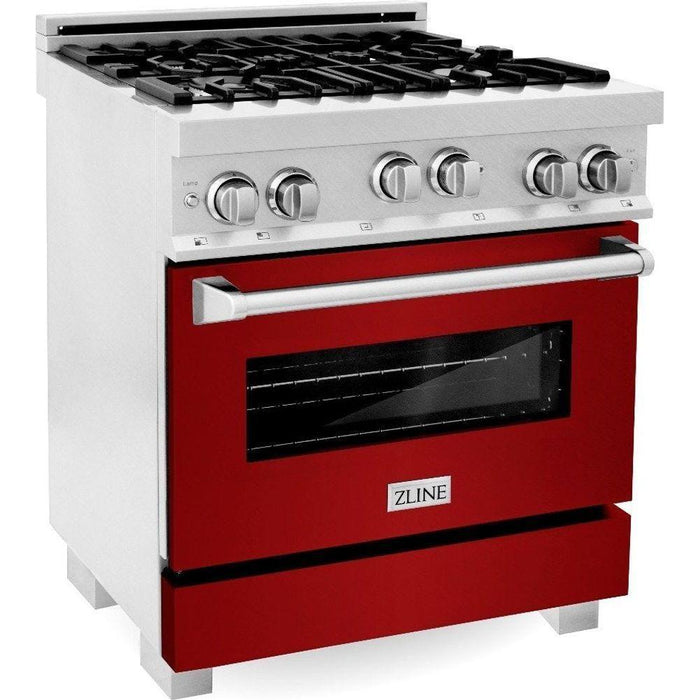 ZLINE 30 in. Professional Gas Range In DuraSnow Stainless Steel with Red Gloss Door RGS-RG-30