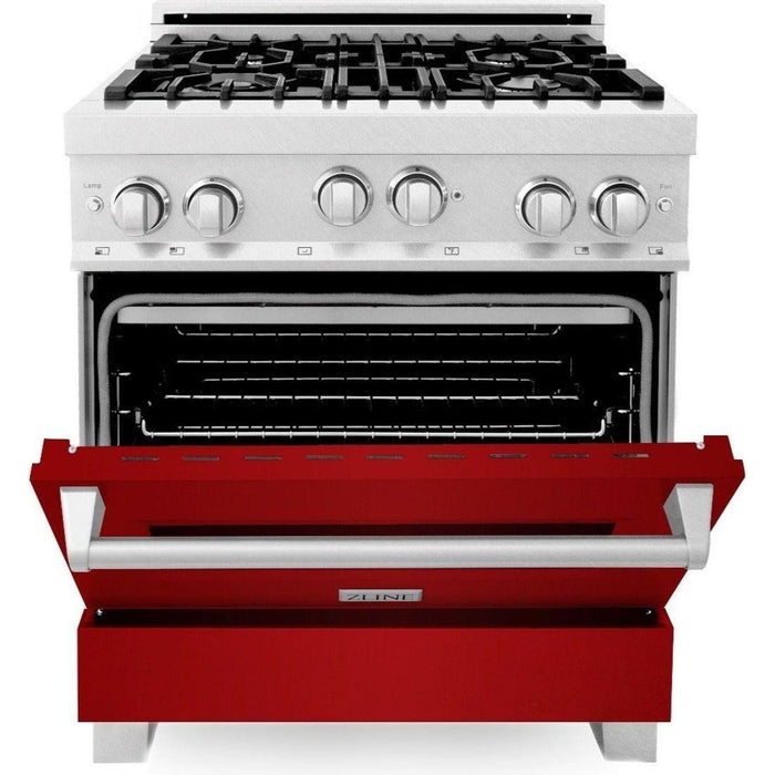 ZLINE 30 in. Professional Gas Range In DuraSnow Stainless Steel with Red Gloss Door RGS-RG-30