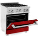 ZLINE 30 in. Professional Gas Range In DuraSnow Stainless Steel with Red Gloss Door RGS-RG-30