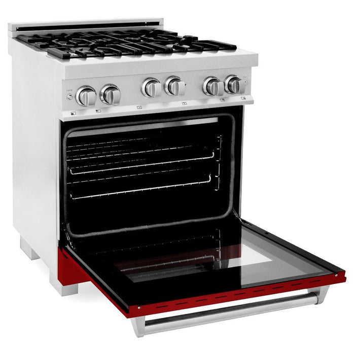 ZLINE 30 in. Professional Gas Range In DuraSnow Stainless Steel with Red Gloss Door RGS-RG-30