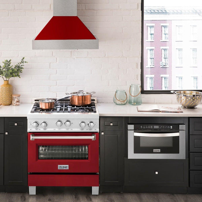 ZLINE 30 in. Professional Gas Range In DuraSnow Stainless Steel with Red Gloss Door RGS-RG-30