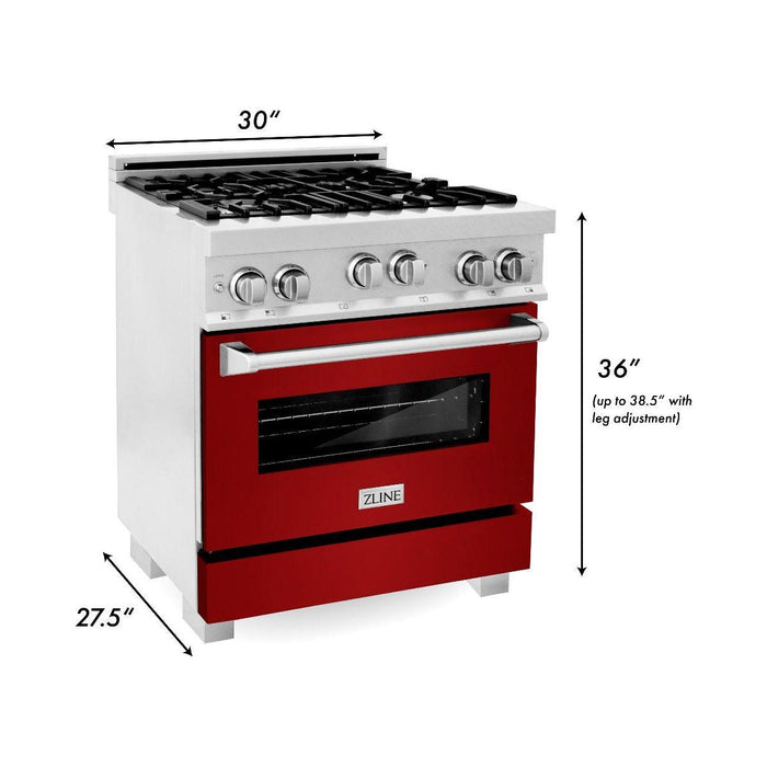 ZLINE 30 in. Professional Gas Range In DuraSnow Stainless Steel with Red Gloss Door RGS-RG-30