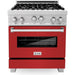 ZLINE 30 in. Professional Gas Range In DuraSnow Stainless Steel with Red Matte Door RGS-RM-30