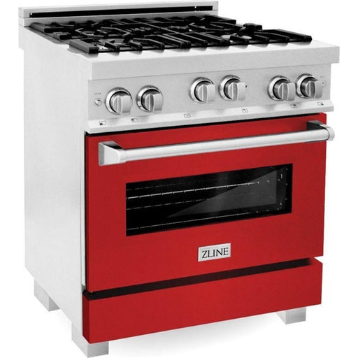 ZLINE 30 in. Professional Gas Range In DuraSnow Stainless Steel with Red Matte Door RGS-RM-30