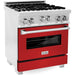 ZLINE 30 in. Professional Gas Range In DuraSnow Stainless Steel with Red Matte Door RGS-RM-30