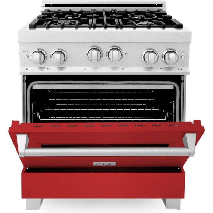 ZLINE 30 in. Professional Gas Range In DuraSnow Stainless Steel with Red Matte Door RGS-RM-30