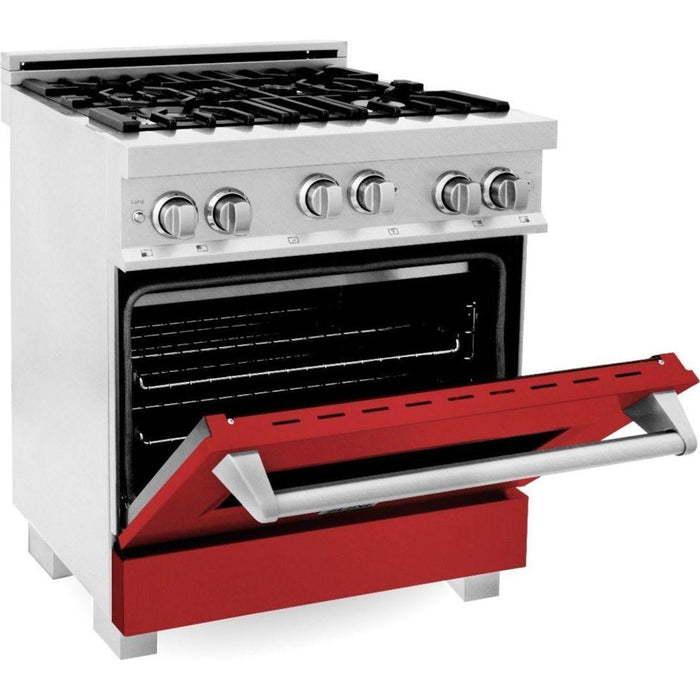 ZLINE 30 in. Professional Gas Range In DuraSnow Stainless Steel with Red Matte Door RGS-RM-30