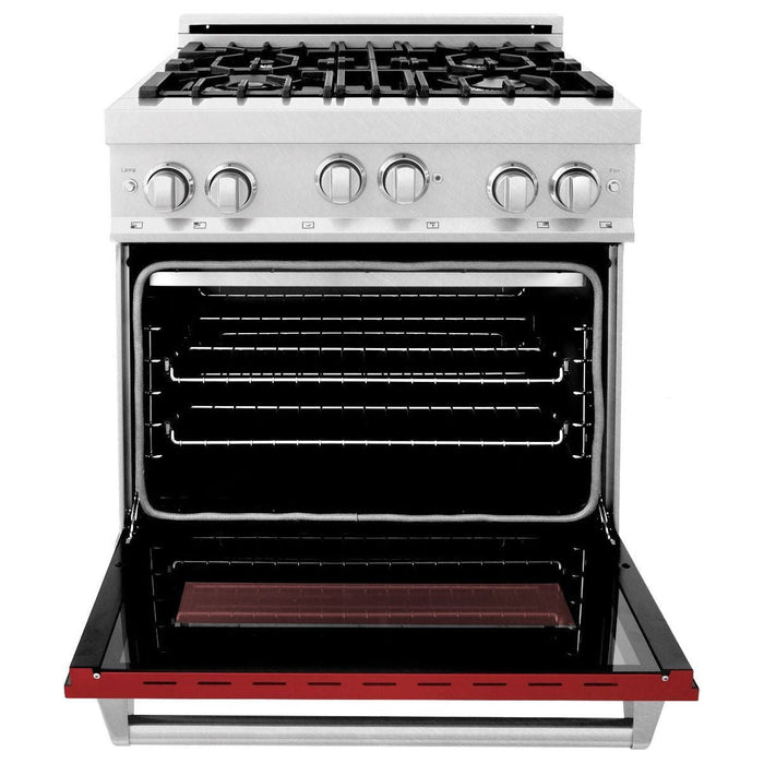 ZLINE 30 in. Professional Gas Range In DuraSnow Stainless Steel with Red Matte Door RGS-RM-30