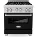 ZLINE 30 In. Professional Gas Range In DuraSnow with Black Matte Door & 30" Range Hood Appliance Package 2KP-RGSBLMRH30