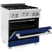 ZLINE 30 In. Professional Gas Range In DuraSnow with Blue Gloss Door & 30" Range Hood Appliance Package 2KP-RGSBGRH30