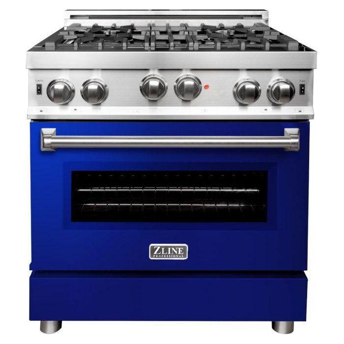 ZLINE 30 in. Professional Gas Range In Stainless Steel with Blue Gloss Door RG-BG-30