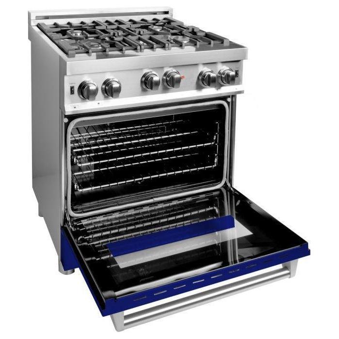 ZLINE 30 in. Professional Gas Range In Stainless Steel with Blue Gloss Door RG-BG-30