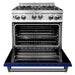 ZLINE 30 in. Professional Gas Range In Stainless Steel with Blue Gloss Door RG-BG-30