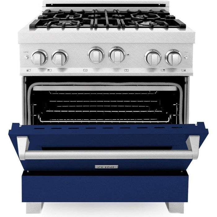 ZLINE 30 in. Professional Range with Gas Burner and Gas Oven In DuraSnow Stainless with Blue Gloss Door RGS-BG-30