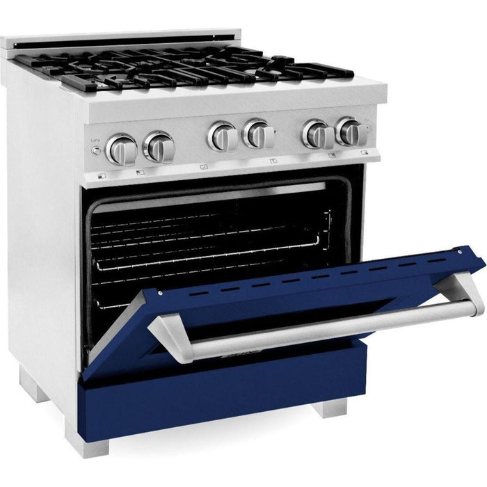 ZLINE 30 in. Professional Range with Gas Burner and Gas Oven In DuraSnow Stainless with Blue Gloss Door RGS-BG-30