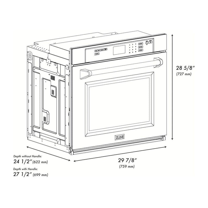 ZLINE 30 in. Professional True Convection Single Wall Oven with Air Fry and Self Clean in Black Stainless Steel WASB-30