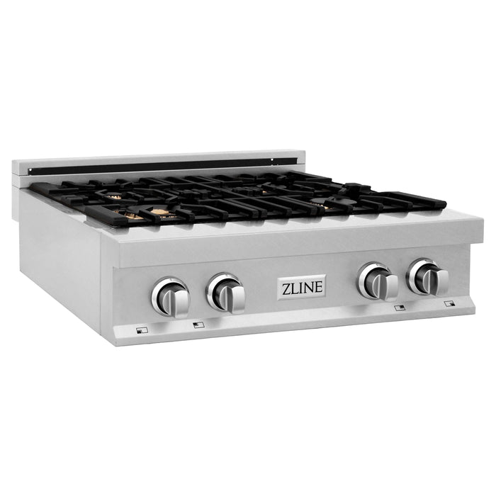 ZLINE 30 in. Rangetop in DuraSnow® Stainless Steel with 4 Gas Brass Burners, RTS-BR-30