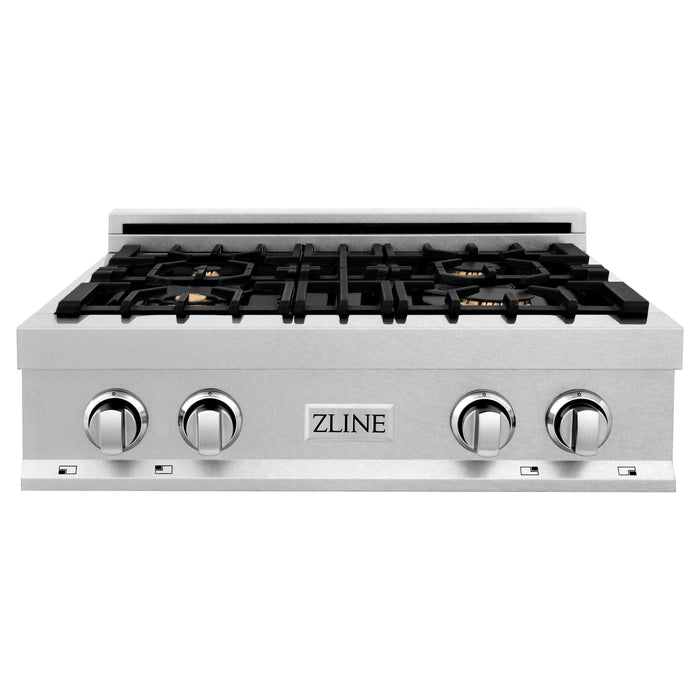 ZLINE 30 in. Rangetop in DuraSnow® Stainless Steel with 4 Gas Brass Burners, RTS-BR-30