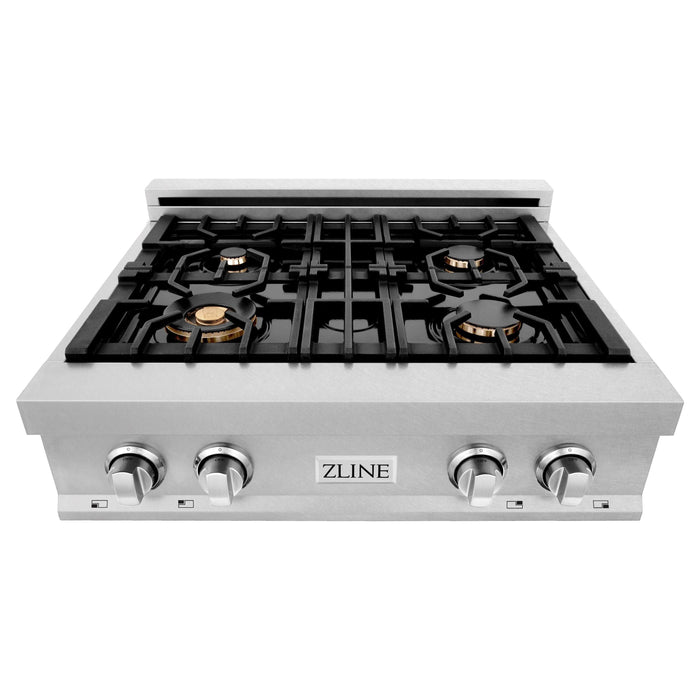 ZLINE 30 in. Rangetop in DuraSnow® Stainless Steel with 4 Gas Brass Burners, RTS-BR-30