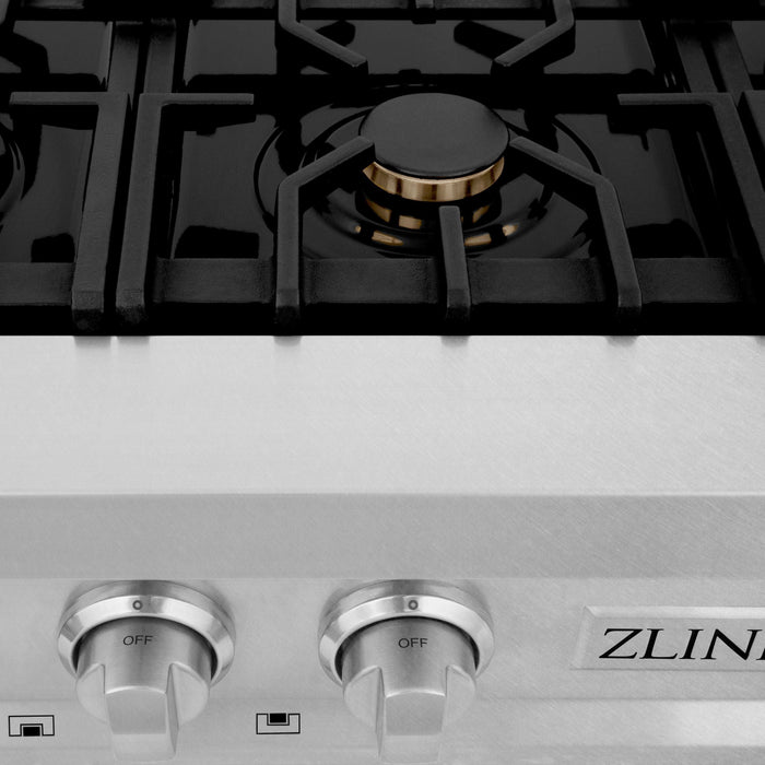 ZLINE 30 in. Rangetop in DuraSnow® Stainless Steel with 4 Gas Brass Burners, RTS-BR-30