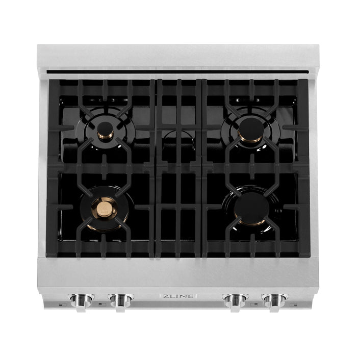 ZLINE 30 in. Rangetop in DuraSnow® Stainless Steel with 4 Gas Brass Burners, RTS-BR-30