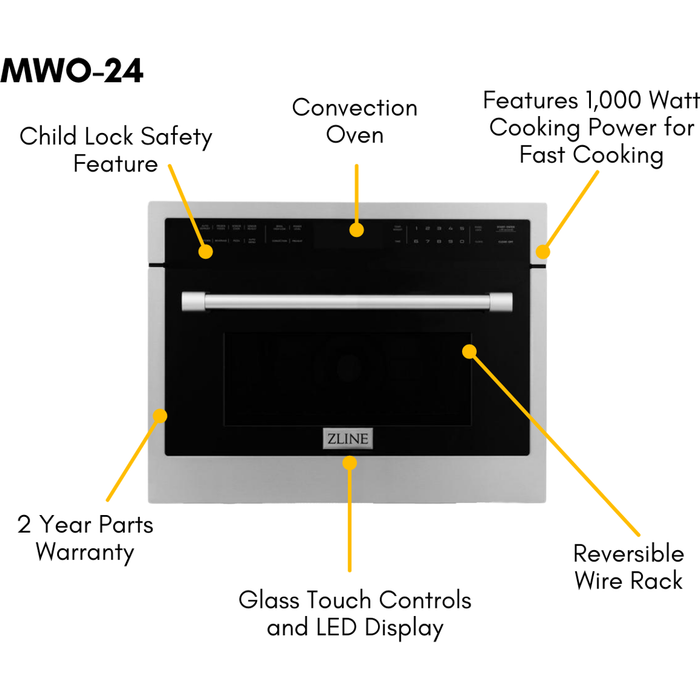 ZLINE 30 in. Self-Cleaning Wall Oven and 24 in. Microwave Oven Appliance Package 2KP-MW24-AWS30