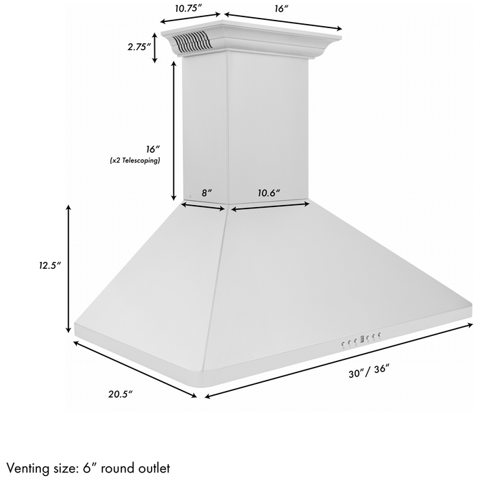 ZLINE 30 in. Wall Mount Range Hood In Stainless Steel with Built-in CrownSound Bluetooth Speakers KF1CRN-BT-30