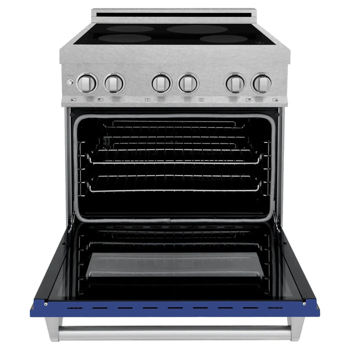 ZLINE 30-Inch 4.0 cu. ft. Induction Range with a 4 Element Stove and Electric Oven in DuraSnow Stainless Steel with Blue Matte Door (RAINDS-BM-30)